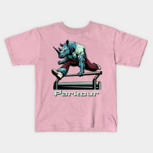 Dynamic Rhino Parkour Digital Art - Wildlife Parkour Kids T-Shirt